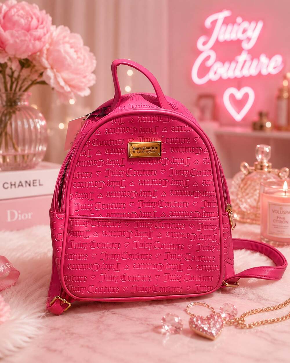 Juicy Couture Heart and Soul Fuschia Debossed Mini Backpack